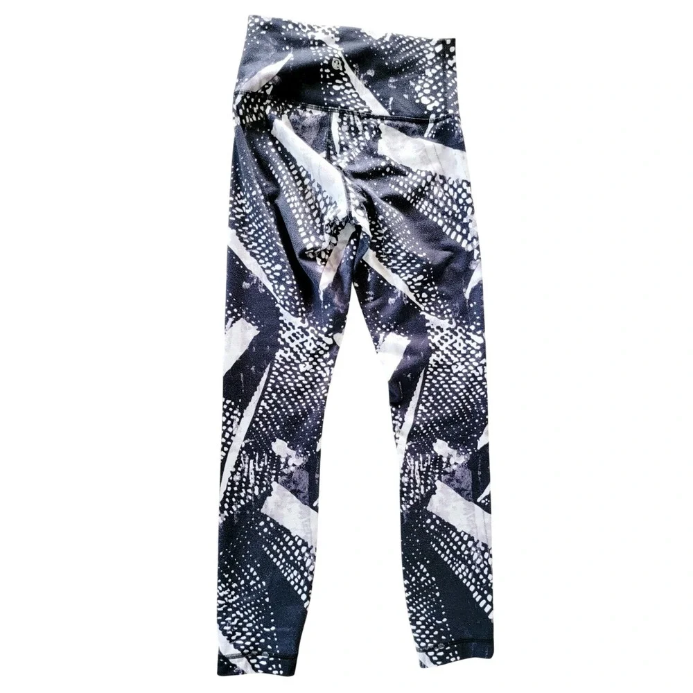 Lululemon 4‎ Align High Rise Leggings Black White Snake Print Abstract Dot Yoga